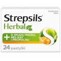 Strepsils Herbal pastylki do ssania bez cukru agodzce podranione gardo suplement diety Mid, Melisa, Propilis 24szt