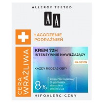 AA Cera Wrażliwa Łagodzenie Podrażnień 72H intensywnie nawilżający krem do każdego rodzaju cery na dzień 50ml