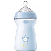 Chicco NaturalFeeling Butelka plastikowa 330ml ze smoczkiem silikonowym przepyw szybki 6m+ Niebieska