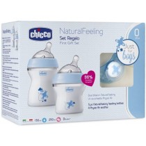 Chicco NaturalFeeling Zestaw do karmienia butelka 150ml 0m+ + butelka 250ml 2m+ + smoczek PhysioForma Comfort 0m+ Niebieski