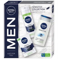 Nivea Men Sensitive Collection pianka do golenia 200ml + balsam po goleniu 100ml + el pod prysznic 250ml