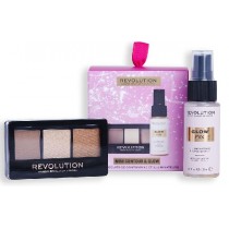 Makeup Revolution Mini Contour Glow Rozświetlający spray utrwalający Glow Fix 30ml + paleta do konturowania twarzy 3x1,05g