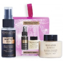 Makeup Revolution Mini Matte Heroes Spray matujący do twarzy 30ml + Baking Powder Banana puder do twarzy 10g
