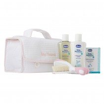 Chicco Baby Moments płyn do mycia 200ml + balsam do ciała 200ml + woda perfumowana 100ml + szczotka + kosmetyczka