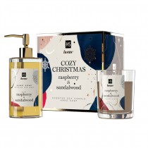 Hiskin Cozy Christmas mydo do rk Malina i Drzewo Sandaowe 250ml + wieca Malina i Drzewo Sandaowe 150g