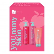 AA Yoummy Skin Raspberry żel pod prysznic 400ml + krem do ciała 400ml + peeling do ciała 200ml