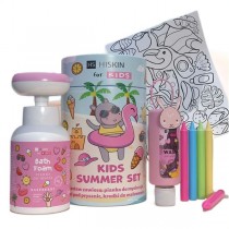 Hiskin Kids Summer Pink pyn do kpieli 75ml + pianka do mycia 300ml + kredki 5szt + kolorowanka