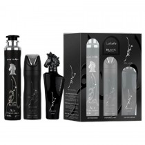 Lattafa Maahir Black Edition Woda perfumowana 100ml spray + Dezodorant 200ml spray + Odwieacz powietrza 300ml