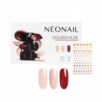 Neonail Golden Muse Blushing Red + Sunset Nude + Blush Flush 3 x lakier hybrydowy 3ml + Metallic Gold naklejki do paznokci