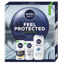 Nivea Men Feel Protected Sensitive Trio �el do mycia cia�a 3w1 250ml + �el do mycia twarzy 100ml + Krem do twarzy 75ml
