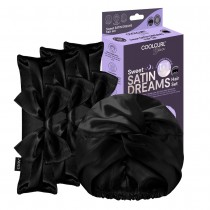 Glov Sweet Satin Dreams wa�ki do kr�cenia w�os�w na zimno 3szt + dwuwarstwowy satynowy czepek do spania Black