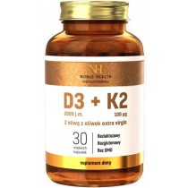 Noble Health D3 + K2 w oliwie z oliwek extra virgin suplement diety 30 kapsuek